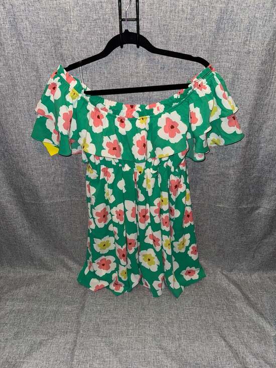 Pink Lily Green Floral Off-Shoulder Ruffle Babydoll Dress - Picture 2 of 3